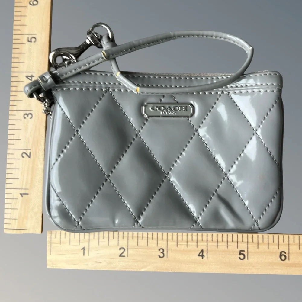 Coach Glossy Gray Quilted Patent Leather Wristlet - Picture 7 of 7
